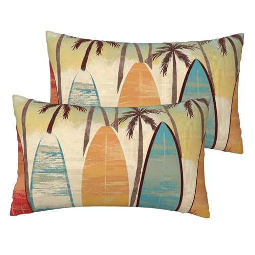 Französische Leinen-Kissenbezüge, 2er-Set, Surfbrett-Palme, Standardgröße 30,5 x 50,8 cm, atmungsaktiv und kühlend, für alle Jahreszeiten, weiche Kissenbezüge mit Reißverschluss Französische Leinen-Kissenbezüge, 2er-Set, Surfbrett-Palme, Standardgröße 30,5 x 50,8 cm, atmungsaktiv und kühlend, für alle Jahreszeiten, weiche Kissenbezüge mit Reißverschluss von BWLHJKE