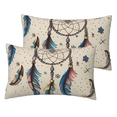 Französische Leinen-Kissenbezüge, 2er-Set, Traumfänger und Mond, Standardgröße 30,5 x 50,8 cm, atmungsaktiv und kühlend, für alle Jahreszeiten, weiche Kissenbezüge mit Reißverschluss Französische Leinen-Kissenbezüge, 2er-Set, Traumfänger und Mond, Standardgröße 30,5 x 50,8 cm, atmungsaktiv und kühlend, für alle Jahreszeiten, weiche Kissenbezüge mit Reißverschluss von BWLHJKE