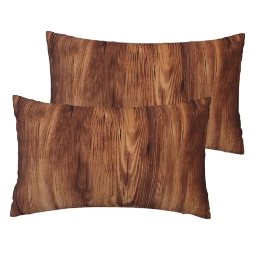 Französische Leinen-Kissenbezüge, 2er-Set, braune Holzmaserung, Standardgröße, 30,5 x 50,8 cm, atmungsaktiv und kühlend, für alle Jahreszeiten, weiche Kissenbezüge mit Reißverschluss von BWLHJKE