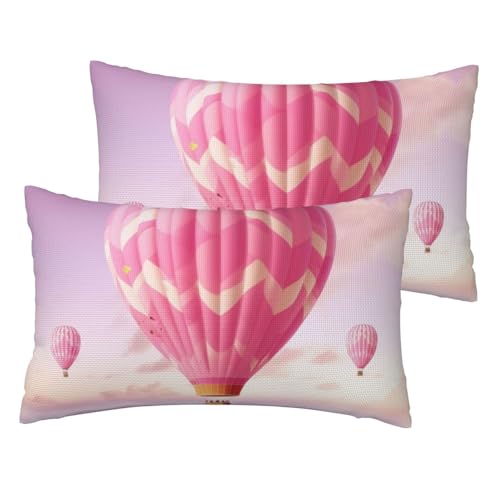 Französische Leinen-Kissenbezüge, 2er-Set, bunte Heißluftballon-Kissenbezüge, Standardgröße 30,5 x 50,8 cm, atmungsaktiv und kühlend, für alle Jahreszeiten, weiche Kissenbezüge mit Reißverschluss von BWLHJKE