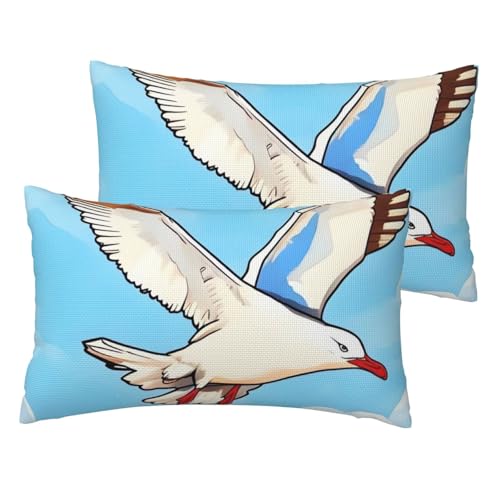 Französische Leinen-Kissenbezüge, 2er-Set, fliegende Möwen, Standardgröße, 30,5 x 50,8 cm, atmungsaktiv und kühlend, für alle Jahreszeiten, weiche Kissenbezüge mit Reißverschluss von BWLHJKE