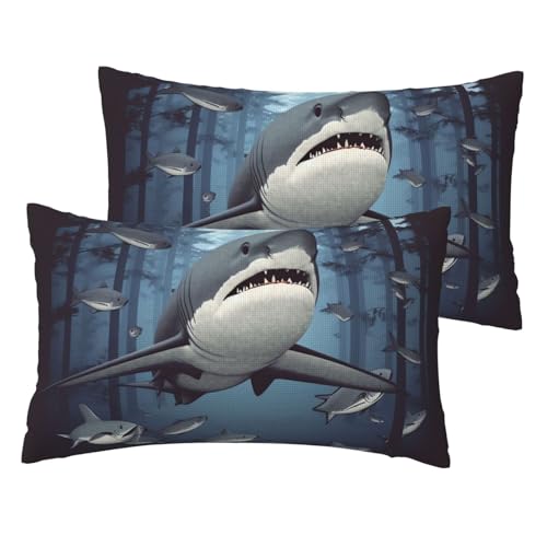 Französische Leinen-Kissenbezüge, 2er-Set, lustiges Hai-Design, Standardgröße, 30,5 x 50,8 cm, atmungsaktiv und kühlend, für alle Jahreszeiten, weiche Kissenbezüge mit Reißverschluss Französische Leinen-Kissenbezüge, 2er-Set, lustiges Hai-Design, Standardgröße, 30,5 x 50,8 cm, atmungsaktiv und kühlend, für alle Jahreszeiten, weiche Kissenbezüge mit Reißverschluss von BWLHJKE