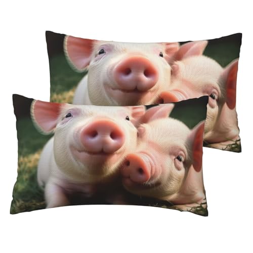 Französische Leinen-Kissenbezüge, 2er-Set, niedliche Tier-Kissenbezüge, Standardgröße 30,5 x 50,8 cm, atmungsaktiv und kühlend, für alle Jahreszeiten, weiche Kissenbezüge mit Reißverschluss von BWLHJKE