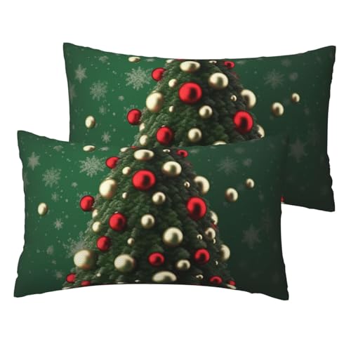 Französische Leinen-Kissenbezüge, 2er-Set, runde Kugeln, Weihnachtsbaum-Kissenbezüge, Standardgröße 30,5 x 50,8 cm, atmungsaktiv und kühlend, für alle Jahreszeiten, weiche Kissenbezüge mit Französische Leinen-Kissenbezüge, 2er-Set, runde Kugeln, Weihnachtsbaum-Kissenbezüge, Standardgröße 30,5 x 50,8 cm, atmungsaktiv und kühlend, für alle Jahreszeiten, weiche Kissenbezüge mit von BWLHJKE