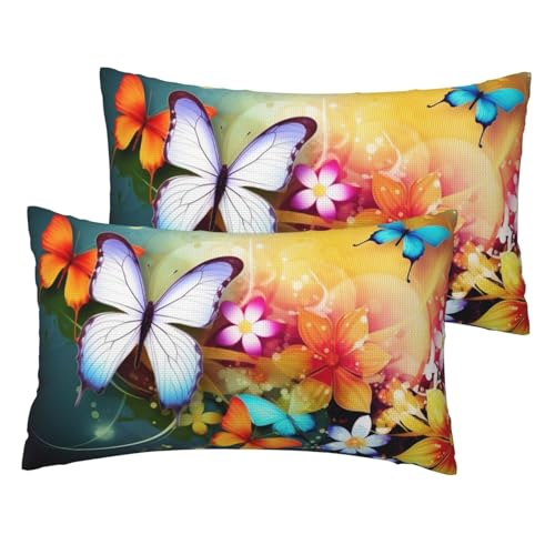 Französische Leinen-Kissenbezüge, bunt, mit Schmetterling, Standardgröße, 30,5 x 50,8 cm, atmungsaktiv und kühlend, für alle Jahreszeiten, weiche Kissenbezüge mit Reißverschluss, 2 Stück Französische Leinen-Kissenbezüge, bunt, mit Schmetterling, Standardgröße, 30,5 x 50,8 cm, atmungsaktiv und kühlend, für alle Jahreszeiten, weiche Kissenbezüge mit Reißverschluss, 2 Stück von BWLHJKE