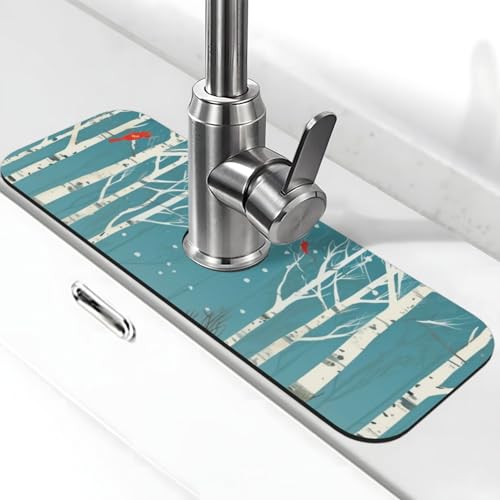 Frohe Weihnachten Birkenbaum Wasserhahnmatte für Küchenspüle, Spritzschutz, 14 x 38 cm, Diatomit, schnell trocknende Matte, Spülbeckenablage, super saugfähiger Wasserhahn-Saugnapf, Wasserhahngriff Frohe Weihnachten Birkenbaum Wasserhahnmatte für Küchenspüle, Spritzschutz, 14 x 38 cm, Diatomit, schnell trocknende Matte, Spülbeckenablage, super saugfähiger Wasserhahn-Saugnapf, Wasserhahngriff von BWLHJKE