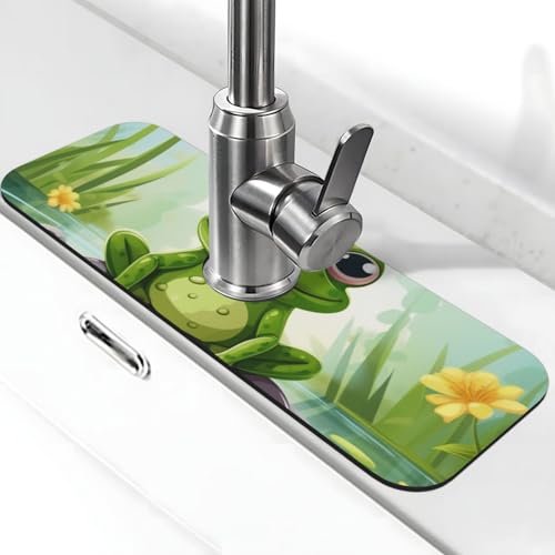 Frosch im Teich Wasserhahnmatte für Küchenspüle, Spritzschutz, 14 x 38 cm, Diatomit, schnell trocknende Matte, Spülbeckenablage, super saugfähiger Wasserhahn-Saugnapf, Wasserhahngriff, Tropffänger für Frosch im Teich Wasserhahnmatte für Küchenspüle, Spritzschutz, 14 x 38 cm, Diatomit, schnell trocknende Matte, Spülbeckenablage, super saugfähiger Wasserhahn-Saugnapf, Wasserhahngriff, Tropffänger für von BWLHJKE