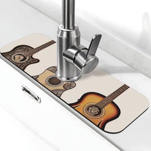 Gitarren-Wasserhahn-Matte für Küchenspüle, Spritzschutz, 14 x 38 cm, Kieselgur, schnell trocknende Matte, Spülbeckenablage, super saugfähiger Wasserhahn-Saugnapf, Wasserhahngriff, Tropffänger für Gitarren-Wasserhahn-Matte für Küchenspüle, Spritzschutz, 14 x 38 cm, Kieselgur, schnell trocknende Matte, Spülbeckenablage, super saugfähiger Wasserhahn-Saugnapf, Wasserhahngriff, Tropffänger für von BWLHJKE