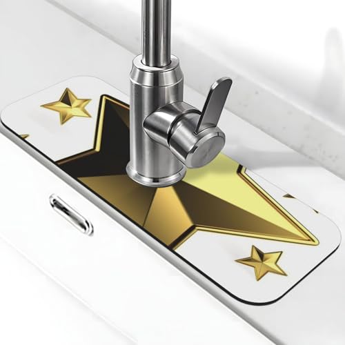 Gold Star Wasserhahnmatte für Küchenspüle, Spritzschutz, 14 x 38 cm, Diatomit, schnell trocknende Matte, Spülbeckenablage, super saugfähiger Wasserhahn-Saugnapf, Wasserhahngriff, Tropffänger für Küche Gold Star Wasserhahnmatte für Küchenspüle, Spritzschutz, 14 x 38 cm, Diatomit, schnell trocknende Matte, Spülbeckenablage, super saugfähiger Wasserhahn-Saugnapf, Wasserhahngriff, Tropffänger für Küche von BWLHJKE