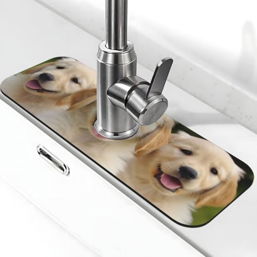 Golden Retriever Puppies Wasserhahnmatte für Küchenspüle, Spritzschutz, 14 x 38 cm, Kieselgur, schnell trocknende Matte, Waschbeckenablage, super saugfähiger Wasserhahn-Saugnapf, Wasserhahngriff Golden Retriever Puppies Wasserhahnmatte für Küchenspüle, Spritzschutz, 14 x 38 cm, Kieselgur, schnell trocknende Matte, Waschbeckenablage, super saugfähiger Wasserhahn-Saugnapf, Wasserhahngriff von BWLHJKE