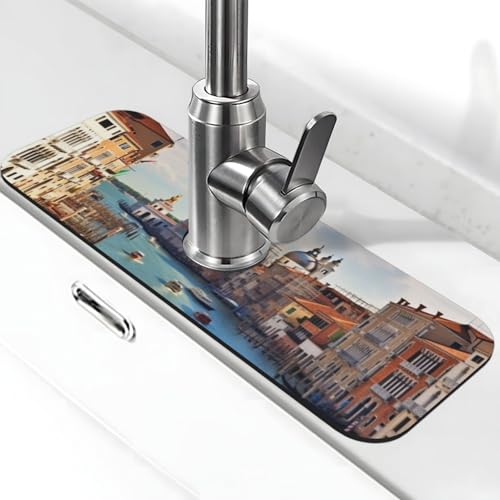 Grand C in Italy Wasserhahnmatte für Küchenspüle, Spritzschutz, 14 x 38 cm, Diatomit, schnell trocknende Matte, Spülbeckenablage, super saugfähiger Wasserhahn-Saugnapf, Wasserhahngriff von BWLHJKE