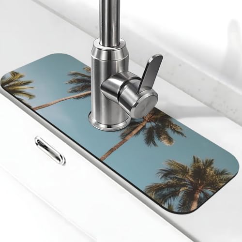 Große tropische Palmen Wasserhahnmatte für Küchenspüle, Spritzschutz, 14 x 38 cm, Diatomit, schnell trocknende Matte, Spülbecken-Ablage, super saugfähiger Wasserhahn-Saugnapf, Wasserhahngriff Große tropische Palmen Wasserhahnmatte für Küchenspüle, Spritzschutz, 14 x 38 cm, Diatomit, schnell trocknende Matte, Spülbecken-Ablage, super saugfähiger Wasserhahn-Saugnapf, Wasserhahngriff von BWLHJKE