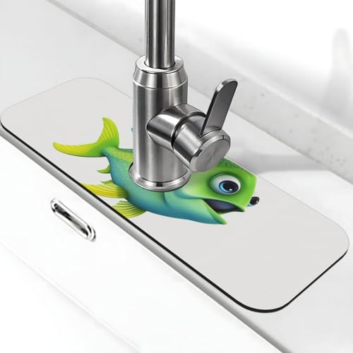 Grüne Fisch-Wasserhahnmatte für Küchenspüle, Spritzschutz, 14 x 38 cm, Diatomit, schnell trocknende Matte, Spülbeckenablage, super saugfähiger Wasserhahn-Saugnapf, Wasserhahngriff, Tropffänger für Grüne Fisch-Wasserhahnmatte für Küchenspüle, Spritzschutz, 14 x 38 cm, Diatomit, schnell trocknende Matte, Spülbeckenablage, super saugfähiger Wasserhahn-Saugnapf, Wasserhahngriff, Tropffänger für von BWLHJKE