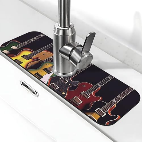Guitar Collection Wasserhahnmatte für Küchenspüle, Spritzschutz, 14 x 38 cm, Diatomit, schnell trocknende Matte, Spülbeckenablage, super saugfähiger Wasserhahn-Saugnapf, Wasserhahngriff, Tropffänger von BWLHJKE