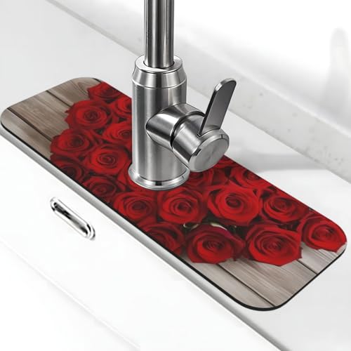Herzförmige Rosen-Wasserhahnmatte für Küchenspüle, Spritzschutz, 14 x 38 cm, Diatomit, schnell trocknende Matte, Waschbeckenablage, super saugfähiger Wasserhahn-Saugnapf, Wasserhahngriff, Tropffänger Herzförmige Rosen-Wasserhahnmatte für Küchenspüle, Spritzschutz, 14 x 38 cm, Diatomit, schnell trocknende Matte, Waschbeckenablage, super saugfähiger Wasserhahn-Saugnapf, Wasserhahngriff, Tropffänger von BWLHJKE