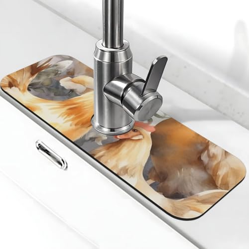 Hühner-Enten-Wasserhahnmatte für Küchenspüle, Spritzschutz, 14 x 38 cm, Diatomit, schnell trocknende Matte, Spülbeckenablage, super saugfähiger Wasserhahn-Saugnapf, Wasserhahngriff, Tropffänger für Hühner-Enten-Wasserhahnmatte für Küchenspüle, Spritzschutz, 14 x 38 cm, Diatomit, schnell trocknende Matte, Spülbeckenablage, super saugfähiger Wasserhahn-Saugnapf, Wasserhahngriff, Tropffänger für von BWLHJKE