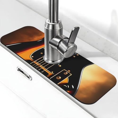 Instrumental-Gitarren-Wasserhahnmatte für Küchenspüle, Spritzschutz, 14 x 38 cm, Kieselgur, schnell trocknende Matte, Spülbeckenablage, super saugfähiger Wasserhahn-Saugnapf, Wasserhahngriff von BWLHJKE