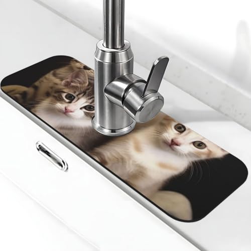 Kätzchen-Familien-Katzen-Wasserhahnmatte für Küchenspüle, Spritzschutz, 14 x 38 cm, Diatomit, schnell trocknende Matte, Waschbeckenablage, super saugfähiger Wasserhahn-Saugnapf, Wasserhahngriff Kätzchen-Familien-Katzen-Wasserhahnmatte für Küchenspüle, Spritzschutz, 14 x 38 cm, Diatomit, schnell trocknende Matte, Waschbeckenablage, super saugfähiger Wasserhahn-Saugnapf, Wasserhahngriff von BWLHJKE