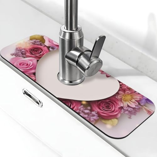 Karten-Wasserhahnmatte in Herzform mit Blumen für Küchenspüle, Spritzschutz, 14 x 38 cm, Diatomit, schnell trocknende Matte, Waschbeckenablage, super saugfähiger Wasserhahn-Saugnapf, Wasserhahngriff Karten-Wasserhahnmatte in Herzform mit Blumen für Küchenspüle, Spritzschutz, 14 x 38 cm, Diatomit, schnell trocknende Matte, Waschbeckenablage, super saugfähiger Wasserhahn-Saugnapf, Wasserhahngriff von BWLHJKE