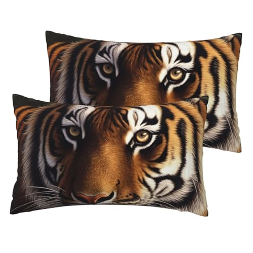 Kissenbezüge aus französischem Leinen, 2er-Set, Bengalischer Tiger, Standardgröße, 30,5 x 50,8 cm, atmungsaktiv und kühlend, für alle Jahreszeiten, weiche Kissenbezüge mit Reißverschluss von BWLHJKE