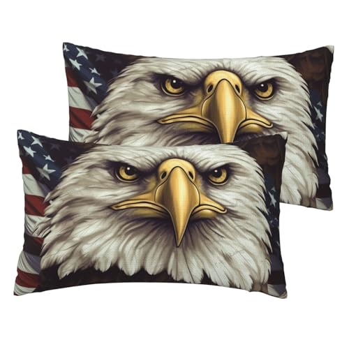 Kissenbezüge aus französischem Leinen, 2er-Set, Weißkopfseeadler, Standardgröße 30,5 x 50,8 cm, atmungsaktiv und kühlend, für alle Jahreszeiten, weiche Kissenbezüge mit Reißverschluss von BWLHJKE