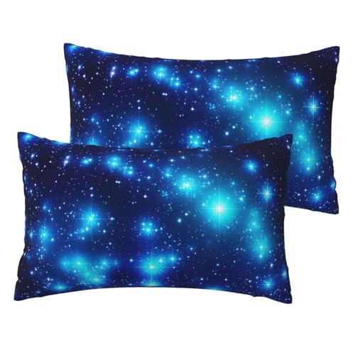 Kissenbezüge aus französischem Leinen, 2er-Set, blaue glänzende Sterne, Standardgröße, 30,5 x 50,8 cm, atmungsaktiv und kühlend, für alle Jahreszeiten, weiche Kissenbezüge mit Reißverschluss von BWLHJKE