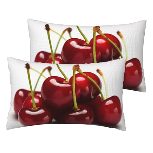 Kissenbezüge aus französischem Leinen, 2er-Set, chilenische Kirschen, Standardgröße 30,5 x 50,8 cm, atmungsaktiv und kühlend, für alle Jahreszeiten, weiche Kissenbezüge mit Reißverschluss von BWLHJKE