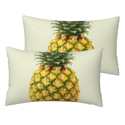 Kissenbezüge aus französischem Leinen, 2er-Set, frische Ananas, Standardgröße, 30,5 x 50,8 cm, atmungsaktiv und kühlend, für alle Jahreszeiten, weiche Kissenbezüge mit Reißverschluss von BWLHJKE