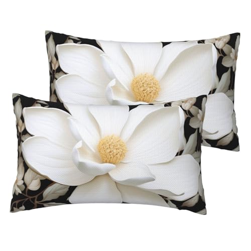 Kissenbezüge aus französischem Leinen, 2er-Set, weiß, Blumenmuster, Standardgröße 30,5 x 50,8 cm, atmungsaktiv und kühlend, für alle Jahreszeiten, weiche Kissenbezüge mit Reißverschluss Kissenbezüge aus französischem Leinen, 2er-Set, weiß, Blumenmuster, Standardgröße 30,5 x 50,8 cm, atmungsaktiv und kühlend, für alle Jahreszeiten, weiche Kissenbezüge mit Reißverschluss von BWLHJKE
