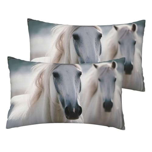 Kissenbezüge aus französischem Leinen, 2er-Set, weiße Pferde, Standardgröße 30,5 x 50,8 cm, atmungsaktiv und kühlend, für alle Jahreszeiten, weiche Kissenbezüge mit Reißverschluss Kissenbezüge aus französischem Leinen, 2er-Set, weiße Pferde, Standardgröße 30,5 x 50,8 cm, atmungsaktiv und kühlend, für alle Jahreszeiten, weiche Kissenbezüge mit Reißverschluss von BWLHJKE