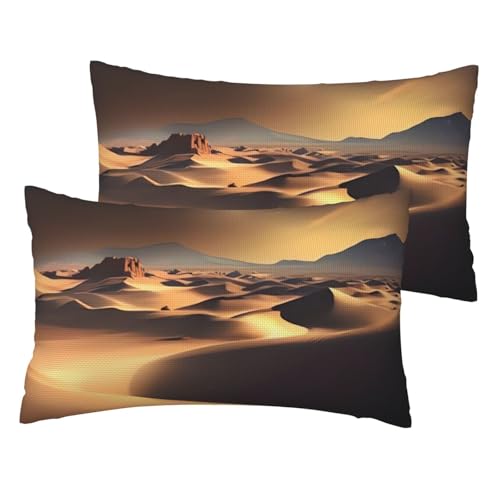 Kissenbezüge aus französischem Leinen, Sahara-Wüste, Standardgröße, 30,5 x 50,8 cm, atmungsaktiv und kühlend, für alle Jahreszeiten, weiche Kissenbezüge mit Reißverschluss, 2 Stück von BWLHJKE
