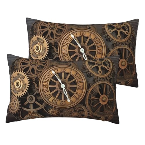 Kissenbezüge aus französischem Leinen, Steampunk-Getriebe-Uhr-Kissenbezüge, Standardgröße 30,5 x 50,8 cm, atmungsaktiv und kühlend, für alle Jahreszeiten, weiche Kissenbezüge mit Reißverschluss, 2 Kissenbezüge aus französischem Leinen, Steampunk-Getriebe-Uhr-Kissenbezüge, Standardgröße 30,5 x 50,8 cm, atmungsaktiv und kühlend, für alle Jahreszeiten, weiche Kissenbezüge mit Reißverschluss, 2 von BWLHJKE