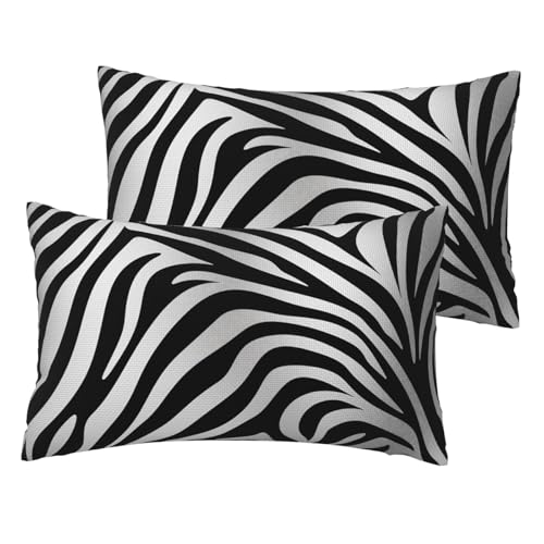 Kissenbezüge aus französischem Leinen, Zebramuster, Standardgröße 30,5 x 50,8 cm, atmungsaktiv und kühlend, für alle Jahreszeiten, weiche Kissenbezüge mit Reißverschluss, 2 Stück von BWLHJKE
