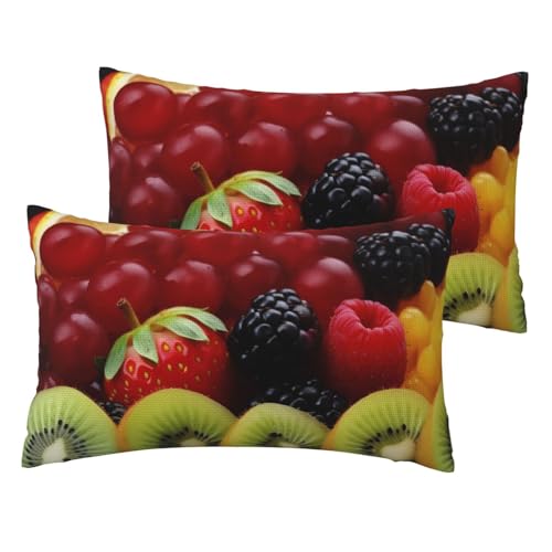 Kissenbezüge aus französischem Leinen, frisches Obst, Standardgröße, 30,5 x 50,8 cm, atmungsaktiv und kühlend, für alle Jahreszeiten, weiche Kissenbezüge mit Reißverschluss, 2 Stück von BWLHJKE