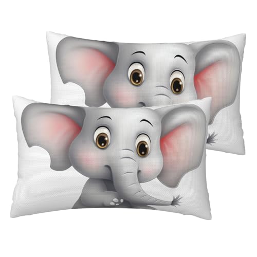 Kissenbezüge aus französischem Leinen, niedlicher Elefant, Standardgröße, 30,5 x 50,8 cm, atmungsaktiv und kühlend, für alle Jahreszeiten, weiche Kissenbezüge mit Reißverschluss, 2 Stück von BWLHJKE