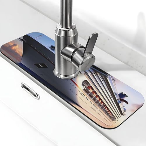 Kreuzfahrtschiff-Wasserhahnmatte für Küchenspüle, Spritzschutz, 14 x 38 cm, Diatomit, schnell trocknende Matte, Waschbeckenablage, super saugfähiger Wasserhahn-Saugnapf, Wasserhahngriff, Tropffänger Kreuzfahrtschiff-Wasserhahnmatte für Küchenspüle, Spritzschutz, 14 x 38 cm, Diatomit, schnell trocknende Matte, Waschbeckenablage, super saugfähiger Wasserhahn-Saugnapf, Wasserhahngriff, Tropffänger von BWLHJKE