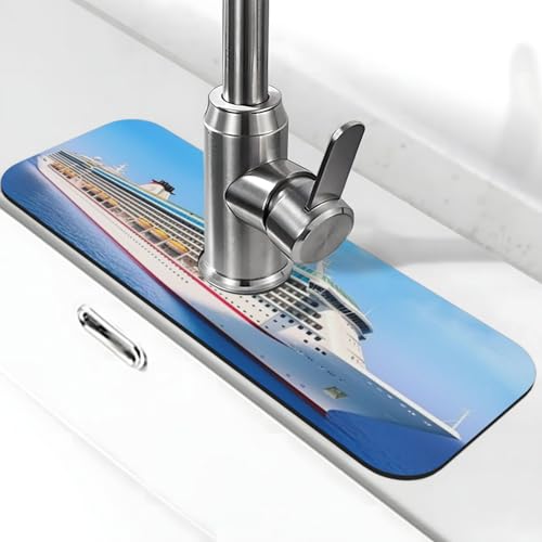 Kreuzfahrtschiff-Wasserhahnmatte für Küchenspüle, Spritzschutz, 14 x 38 cm, Kieselgur, schnell trocknende Matte, Waschbeckenablage, super saugfähiger Wasserhahn-Saugnapf, Wasserhahngriff, Tropffänger Kreuzfahrtschiff-Wasserhahnmatte für Küchenspüle, Spritzschutz, 14 x 38 cm, Kieselgur, schnell trocknende Matte, Waschbeckenablage, super saugfähiger Wasserhahn-Saugnapf, Wasserhahngriff, Tropffänger von BWLHJKE
