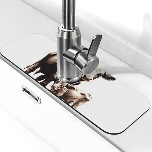 Kuh-Malerei-Wasserhahn-Matte für Küchenspüle, Spritzschutz, 14 x 38 cm, Kieselgur, schnell trocknende Matte, Waschbeckenablage, super saugfähiger Wasserhahn-Saugnapf, Wasserhahngriff, Tropffänger für Kuh-Malerei-Wasserhahn-Matte für Küchenspüle, Spritzschutz, 14 x 38 cm, Kieselgur, schnell trocknende Matte, Waschbeckenablage, super saugfähiger Wasserhahn-Saugnapf, Wasserhahngriff, Tropffänger für von BWLHJKE