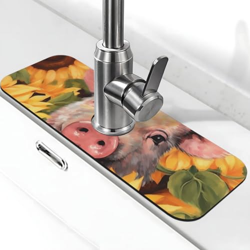 Lächelnde Wasserhahnmatte für Küchenspüle, Spritzschutz, 14 x 38 cm, Diatomit, schnell trocknende Matte, Spülbeckenablage, super saugfähiger Wasserhahn-Saugnapf, Wasserhahngriff, Tropffänger für Küche von BWLHJKE