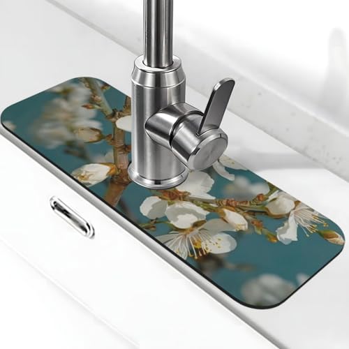 Mandelblüten-Wasserhahnmatte für Küchenspüle, Spritzschutz, 14 x 38 cm, Kieselgur, schnell trocknende Matte, Spülbeckenablage, super saugfähiger Wasserhahn-Saugnapf, Wasserhahngriff, Tropffänger für Mandelblüten-Wasserhahnmatte für Küchenspüle, Spritzschutz, 14 x 38 cm, Kieselgur, schnell trocknende Matte, Spülbeckenablage, super saugfähiger Wasserhahn-Saugnapf, Wasserhahngriff, Tropffänger für von BWLHJKE