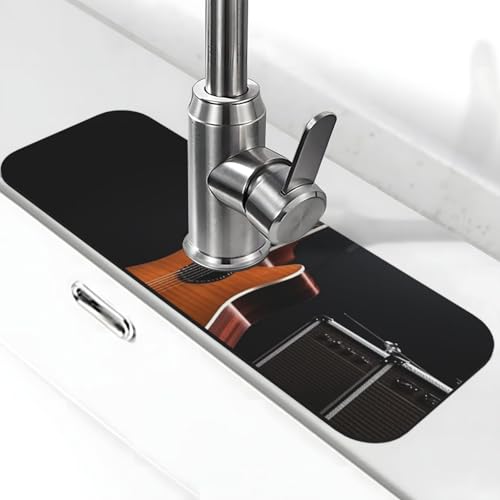 Matte für Musikinstrumente, Gitarre, Spritzschutz, 14 x 38 cm, Kieselgur, schnell trocknende Matte, Waschbeckenablage, super saugfähiger Wasserhahn-Saugnapf, Wasserhahngriff, Tropffänger für Küche von BWLHJKE