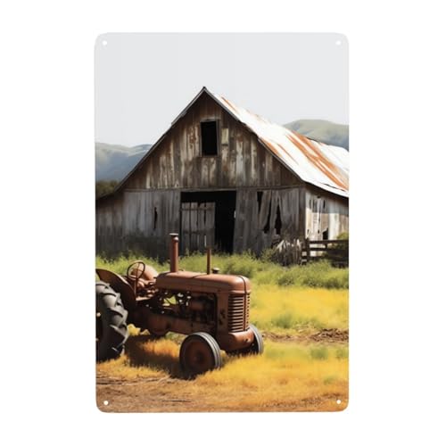 Metallschild aus altem Holz, Scheune mit verrostetem Traktor, Vintage-Blechschilder, Retro-Wandkunst, Dekor, Metallposter, Plakette, Garage, Bar, Terrasse, Wanddekoration, Geschenke für Männer und Metallschild aus altem Holz, Scheune mit verrostetem Traktor, Vintage-Blechschilder, Retro-Wandkunst, Dekor, Metallposter, Plakette, Garage, Bar, Terrasse, Wanddekoration, Geschenke für Männer und von BWLHJKE