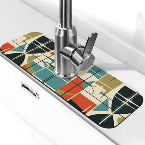 Moderne Mitte des Jahrhunderts Wasserhahnmatte für Küchenspüle, Spritzschutz, 14 x 38 cm, Diatomit, schnell trocknende Matte, Waschbeckenablage, super saugfähiger Wasserhahn-Saugnapf, Wasserhahngriff Moderne Mitte des Jahrhunderts Wasserhahnmatte für Küchenspüle, Spritzschutz, 14 x 38 cm, Diatomit, schnell trocknende Matte, Waschbeckenablage, super saugfähiger Wasserhahn-Saugnapf, Wasserhahngriff von BWLHJKE