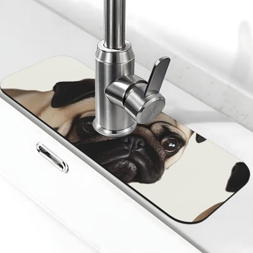 Mops-Hunde-Wasserhahnmatte für Küchenspüle, Spritzschutz, 14 x 38 cm, Kieselgur, schnell trocknende Matte, Waschbeckenablage, super saugfähiger Wasserhahn-Saugnapf, Wasserhahngriff, Tropffänger für Mops-Hunde-Wasserhahnmatte für Küchenspüle, Spritzschutz, 14 x 38 cm, Kieselgur, schnell trocknende Matte, Waschbeckenablage, super saugfähiger Wasserhahn-Saugnapf, Wasserhahngriff, Tropffänger für von BWLHJKE