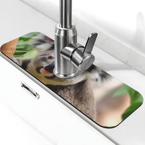 Niedliche Koala-Wasserhahnmatte für Küchenspüle, Spritzschutz, 14 x 38 cm, Diatomit, schnell trocknende Matte, Spülbeckenablage, super saugfähiger Wasserhahn-Saugnapf, Wasserhahngriff, Tropffänger für Niedliche Koala-Wasserhahnmatte für Küchenspüle, Spritzschutz, 14 x 38 cm, Diatomit, schnell trocknende Matte, Spülbeckenablage, super saugfähiger Wasserhahn-Saugnapf, Wasserhahngriff, Tropffänger für von BWLHJKE