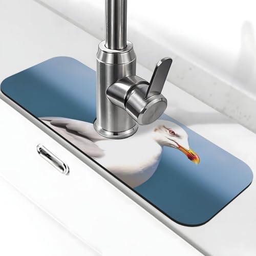 Niedliche Möwen-Wasserhahnmatte für Küchenspüle, Spritzschutz, 14 x 38 cm, Diatomit, schnell trocknende Matte, Waschbeckenablage, super saugfähiger Wasserhahn-Saugnapf, Wasserhahngriff, Tropffänger Niedliche Möwen-Wasserhahnmatte für Küchenspüle, Spritzschutz, 14 x 38 cm, Diatomit, schnell trocknende Matte, Waschbeckenablage, super saugfähiger Wasserhahn-Saugnapf, Wasserhahngriff, Tropffänger von BWLHJKE