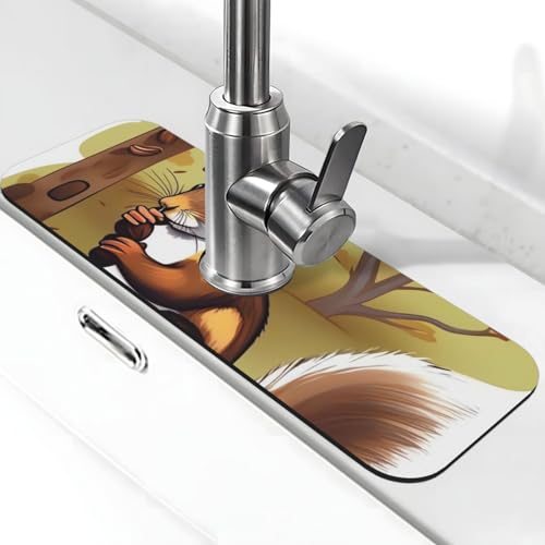 Nussfressende Eichhörnchen-Wasserhahn-Matte für Küchenspüle, Spritzschutz, 14 x 38 cm, Diatomit, schnell trocknende Matte, Waschbeckenablage, super saugfähiger Wasserhahn-Saugnapf, Wasserhahngriff Nussfressende Eichhörnchen-Wasserhahn-Matte für Küchenspüle, Spritzschutz, 14 x 38 cm, Diatomit, schnell trocknende Matte, Waschbeckenablage, super saugfähiger Wasserhahn-Saugnapf, Wasserhahngriff von BWLHJKE