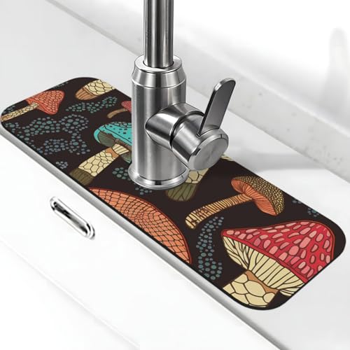 Pilz-Wasserhahn-Matte für Küchenspüle, Spritzschutz, 14 x 38 cm, Kieselgur, schnell trocknende Matte, Spülbeckenablage, super saugfähiger Wasserhahn-Saugnapf, Wasserhahngriff, Tropffänger für Küche Pilz-Wasserhahn-Matte für Küchenspüle, Spritzschutz, 14 x 38 cm, Kieselgur, schnell trocknende Matte, Spülbeckenablage, super saugfähiger Wasserhahn-Saugnapf, Wasserhahngriff, Tropffänger für Küche von BWLHJKE