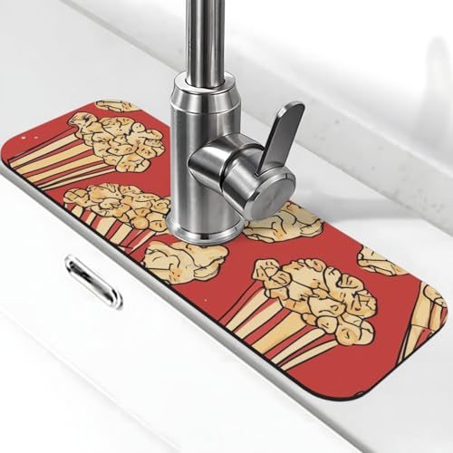 Popcorn-Druck-Wasserhahnmatte für Küchenspüle, Spritzschutz, 14 x 38 cm, Diatomit, schnell trocknende Matte, Waschbeckenablage, super saugfähiger Wasserhahn-Saugnapf, Wasserhahngriff, Tropffänger für Popcorn-Druck-Wasserhahnmatte für Küchenspüle, Spritzschutz, 14 x 38 cm, Diatomit, schnell trocknende Matte, Waschbeckenablage, super saugfähiger Wasserhahn-Saugnapf, Wasserhahngriff, Tropffänger für von BWLHJKE