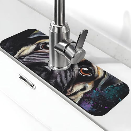 Porträt von Mops Wasserhahnmatte für Küchenspüle, Spritzschutz, 14 x 38 cm, Diatomit, schnell trocknende Matte, Waschbeckenablage, super saugfähiger Wasserhahn-Saugnapf, Wasserhahngriff, Tropffänger Porträt von Mops Wasserhahnmatte für Küchenspüle, Spritzschutz, 14 x 38 cm, Diatomit, schnell trocknende Matte, Waschbeckenablage, super saugfähiger Wasserhahn-Saugnapf, Wasserhahngriff, Tropffänger von BWLHJKE